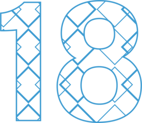 Digital png illustration of blue 18 number with pattern on transparent background