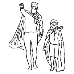 Digital png illustration of father and son in capes and masks on transparent background