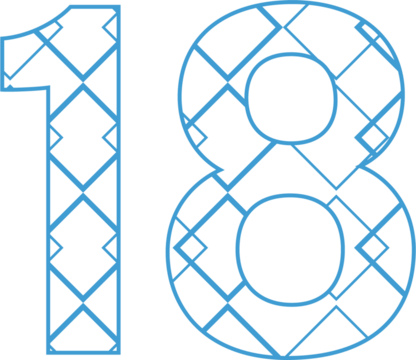 Digital png illustration of blue 18 number with pattern on transparent background - Powered by Adobe