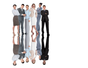 Digital png photo of male and female businessmen with mirror reflection on transparent background