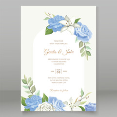 wedding card with dusty blue roses
