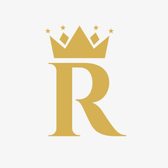 Crown Logo On Letter R with Star Icon. Crown Symbol Template