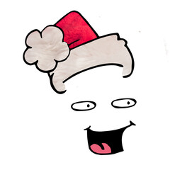 Digital png illustration of santa hat, eyes and laughing mouth on transparent background