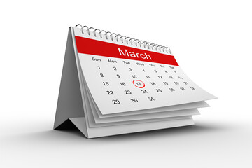 Digital png illustration of calendar with marked 17 march day on transparent background