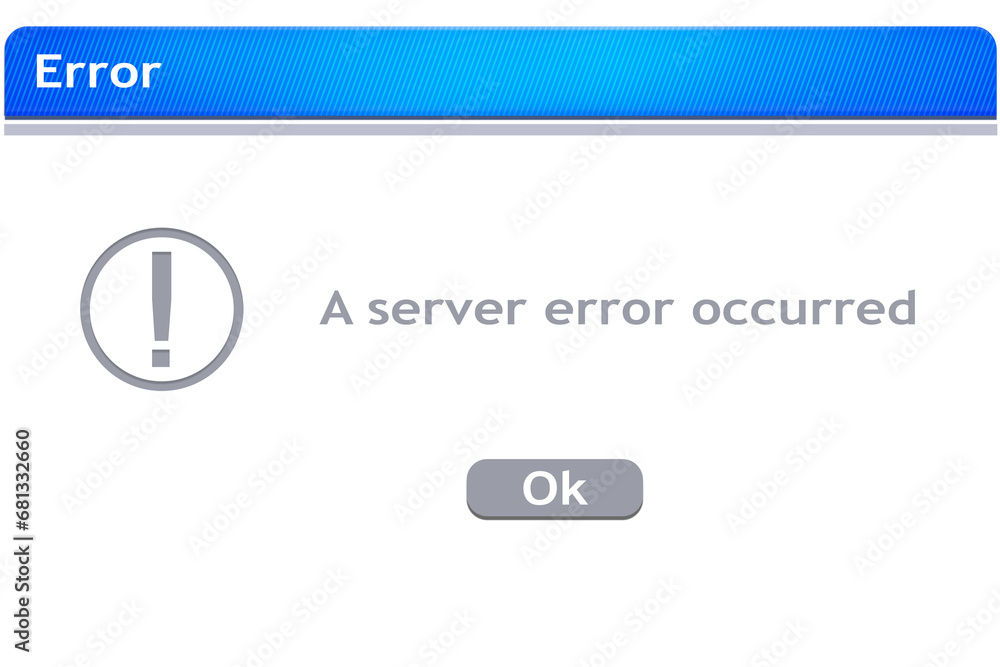 Poster digital png illustration of error window with a server error occurred text on transparent background