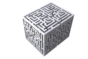 Digital png illustration of white cube with maze on transparent background