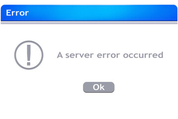Digital png illustration of error window with a server error occurred text on transparent background