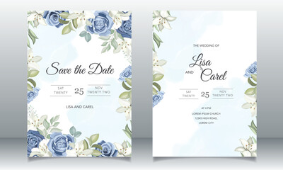 wedding card with dusty blue roses 