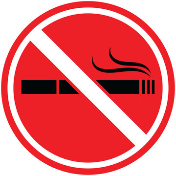 Digital png illustration of red circle with cigarette crossed out on transparent background