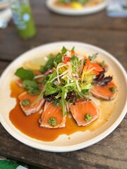 Salmon Sashimi on a plate