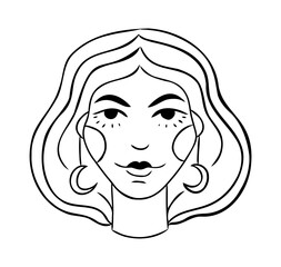 Digital png illustration of woman with moon-shaped earrings on transparent background