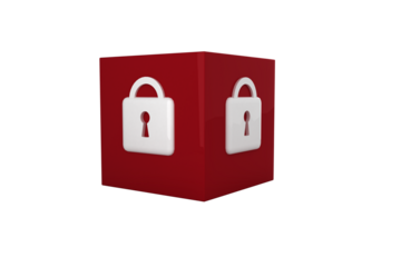 Digital png illustration of red cube with padlock on transparent background