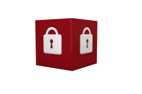 Digital png illustration of red cube with padlock on transparent background - Powered by Adobe