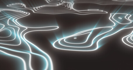 Abstract futuristic hi-tech landscape with mountains and canyons from glowing energy circles and magic lines background