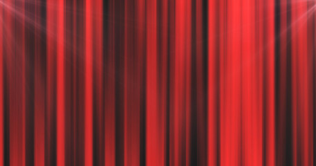 Fototapeta premium Abstract red curtain background in a theater or stage illuminated by spotlight lamps made of iridescent stripes and lines