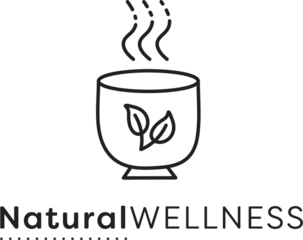 Digital png illustration of cup of tea with natural wellness text on transparent background