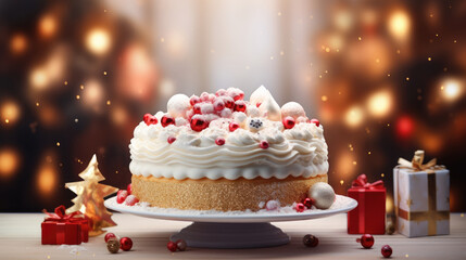 christmas cake with candles and decorations