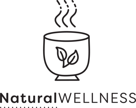 Digital png illustration of cup of tea with natural wellness text on transparent background