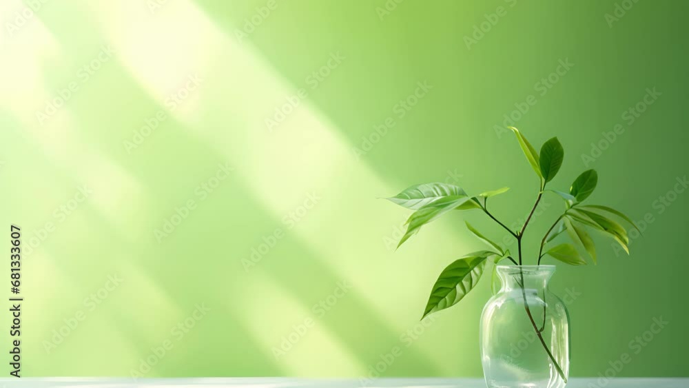 Poster a lush green backdrop symbolizing the arrival of spring. the soft light from the window casts intric