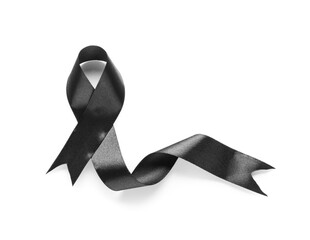 Black funeral ribbon on white background
