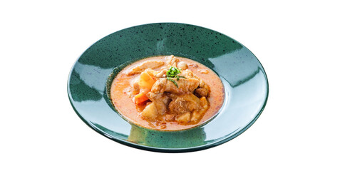 Massaman curry. Thai food, food, Asian food, Indian food, Islamic food served in a bowl on a white background