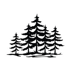 Evergreen Pine Trees Silhouette. Winter  Christmas and New Year design elements. Christmas trees