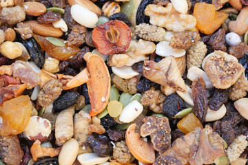 Fototapeta premium close up of many mixed nuts 