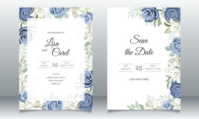 wedding card with dusty blue roses 