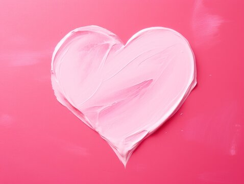 Heart made of acrylic paint on contrast pink background. Valentine's Day concept.