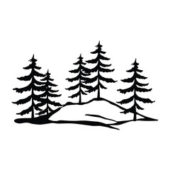 Obraz premium Evergreen Pine Trees Silhouette. Winter Christmas and New Year design elements. Christmas trees