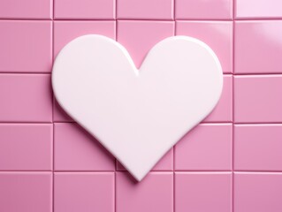 Heart contrast pink ceramic tiles background. Valentine's Day concept.