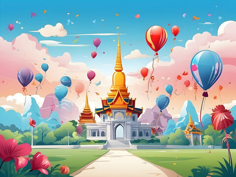 Thai Buddha and balloon for new year wallpapaer
