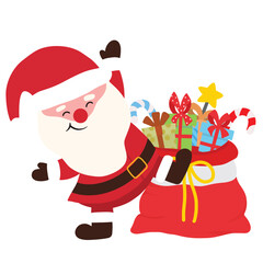 Cartoon vector illustration of Santa Claus presents isolated