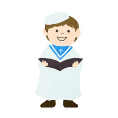ベレー帽を被った聖歌隊の男の子のイラスト