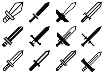 Fotobehang knight sword icons set, saber logo, rapier, longsword, vector illustration isolated on white background © llopter