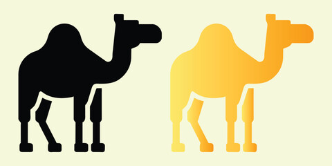 Camel icon, side view, logo, emblem, badge, label template, vector illustration isolated on yellow background