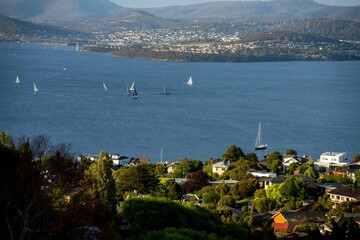 yacht race on the river derwent in hobart. yachts racing on the ocean. boat race