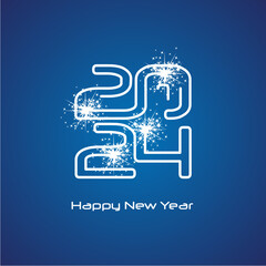 2024 Happy New Year compact line design neon cyberspace 2024 year sparkle firework white blue background