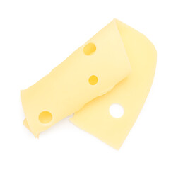 Tasty cheese slice on white background