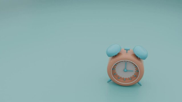 Cute animation clock alarm on blue background.