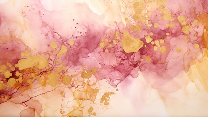 Elegant Mustard Yellow and Dusty Rose Watercolor Splash Abstract