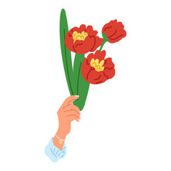 Hands pose vector illustration. The gesticulations speaker added emphasis to their words The human body part stood out most during performance was hands. Hand with flowers