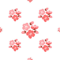 Fototapeta premium Sakura pattern vector illustration. The continual blooming sakura flowers represented perpetual cycle creation and rebirth The seamless sakura pattern concept celebrated profound connection between