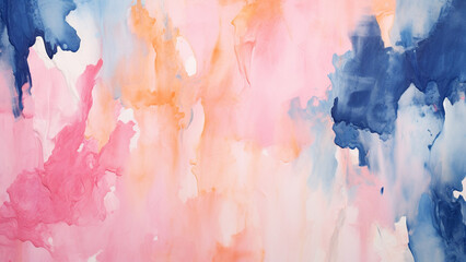 Navy Blue and Coral Peach Watercolor Splashes Abstract