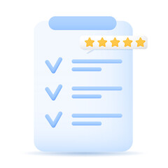 Obraz premium Checklist document done checkmark, rating feedback icon. Clipboard paper, survey, rang symbol. Satisfaction, Experiences, achievements, concept. Vector illustration in Cartoon minimal style