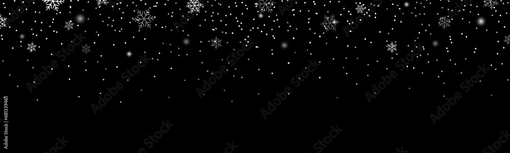 Poster glitter white color snowflake particles background effect for luxury greeting card. christmas glowin