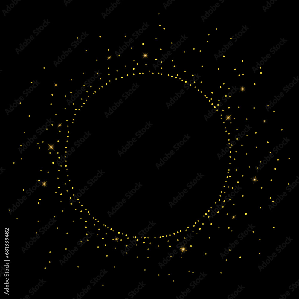Poster glitter gold particles circle shape element for text and greeting card. christmas glowing light boke