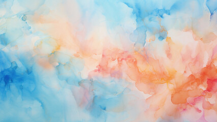 Sky Blue and Peach Watercolor Splash Abstract Wallpaper