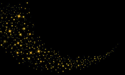 Glitter gold particles background effect for luxury greeting card. Christmas glowing light bokeh...