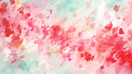 Fototapeta na wymiar Watercolor Splashes Wallpaper Raspberry Red and Minty Fresh